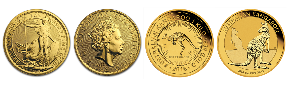 Gold Britannias 1 ounce and Gold Kangaroos 1 Ounce